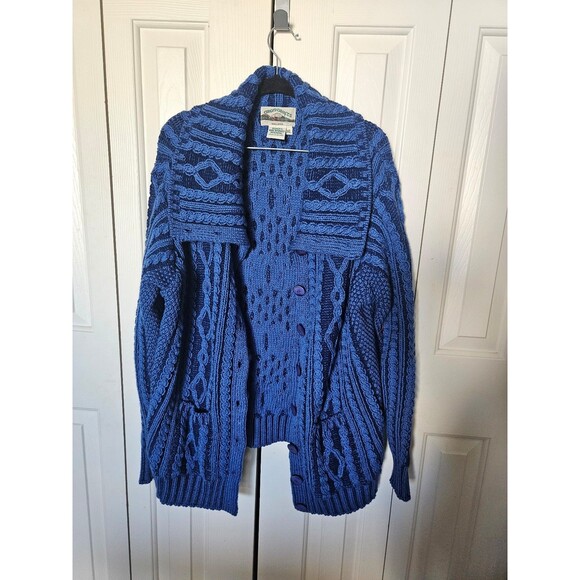 Aran Crafts Ireland Irish Fisherman cable knit cardigan blue wool XL - Picture 3 of 5